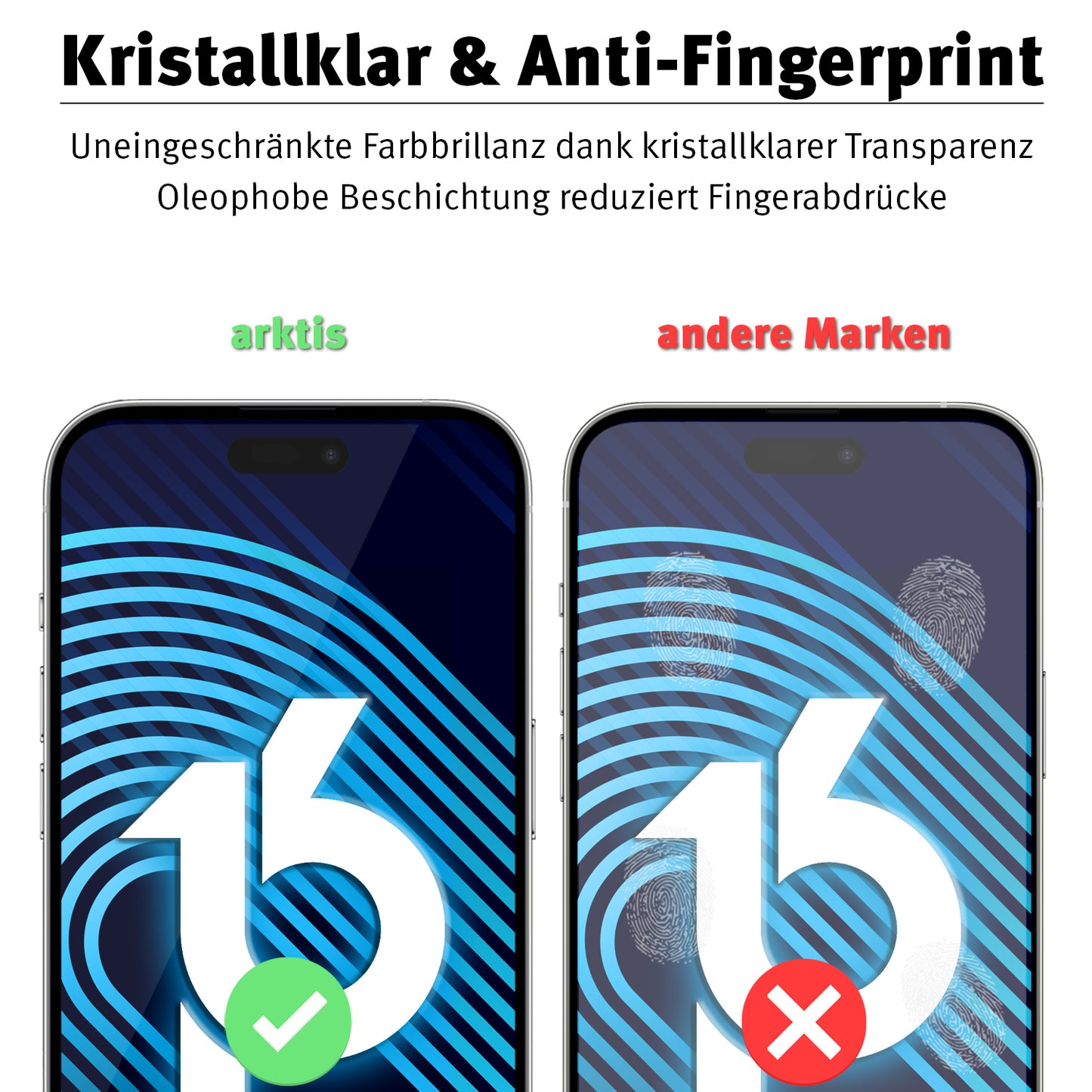 arktis iPhone 16 Pro Displayschutz GLAS - hüllenfreundlich